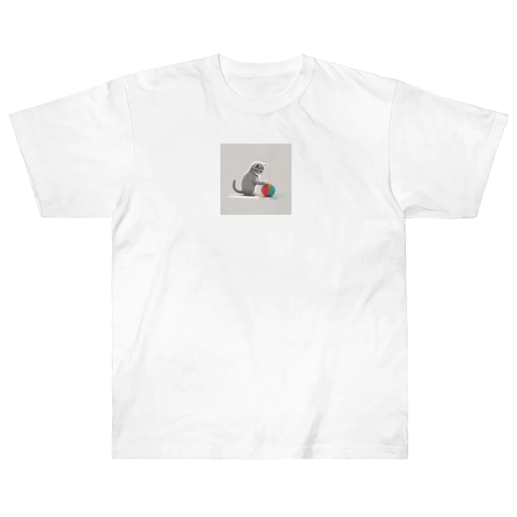 SuRa/AIイラストの毛糸と子にゃんこ Heavyweight T-Shirt