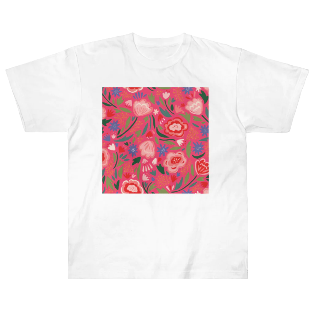 Katie（カチエ）のエキゾチックな花柄（ピンク） ヘビーウェイトTシャツ
