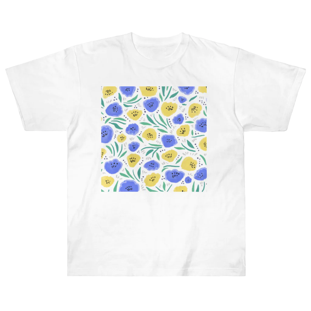 Katie（カチエ）の抽象的な手描きの花柄 ヘビーウェイトTシャツ