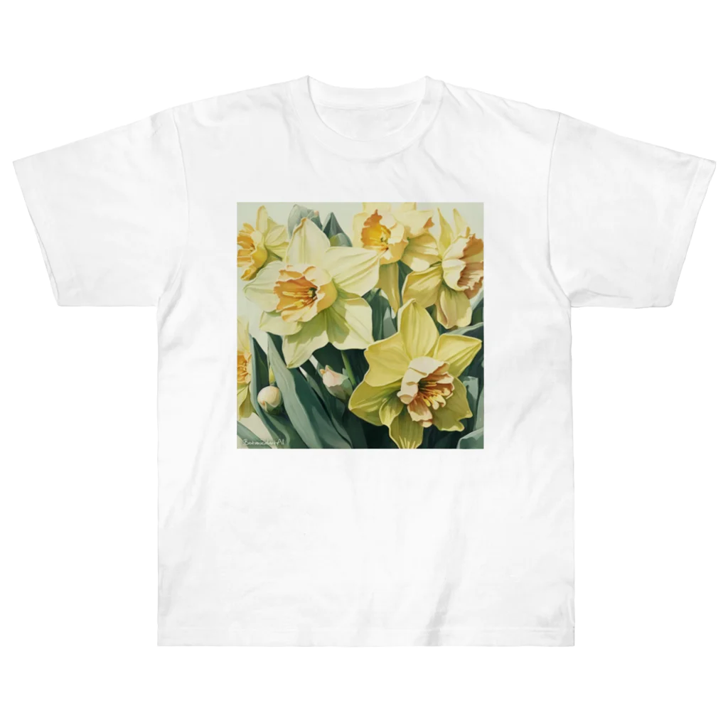 botanicalartAIの黄色のスイセン ヘビーウェイトTシャツ