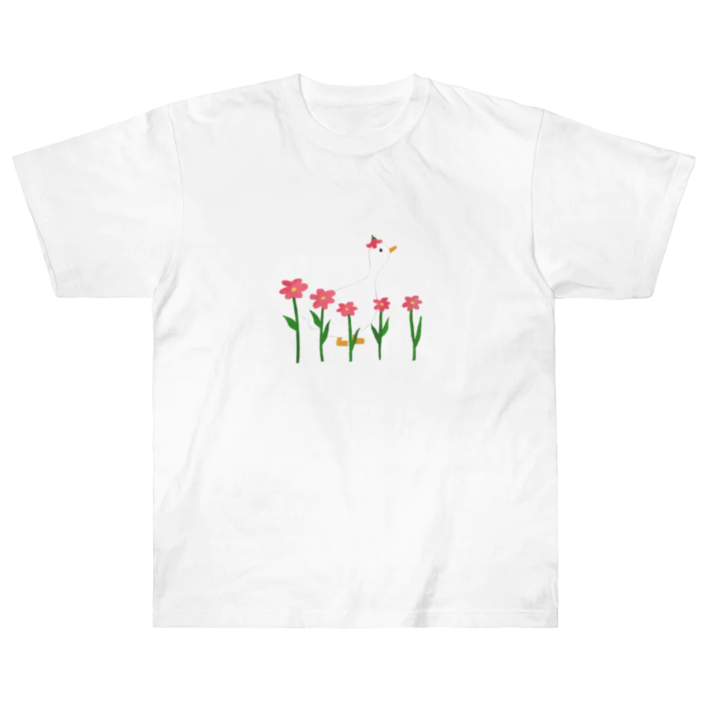 とりやまいろいろグッズの枠なしあひるとお花 Heavyweight T-Shirt