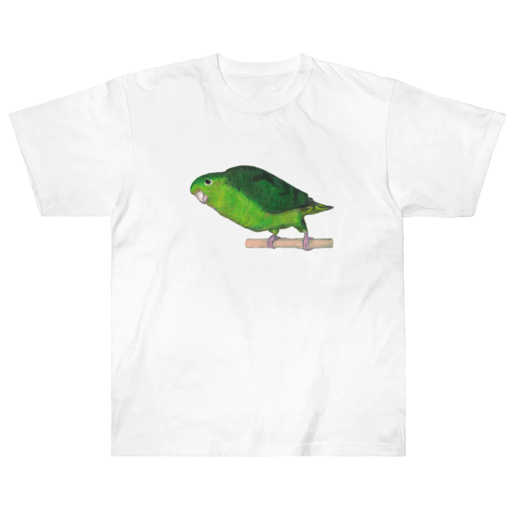 森図鑑の[森図鑑] サザナミインコ緑色 Heavyweight T-Shirt