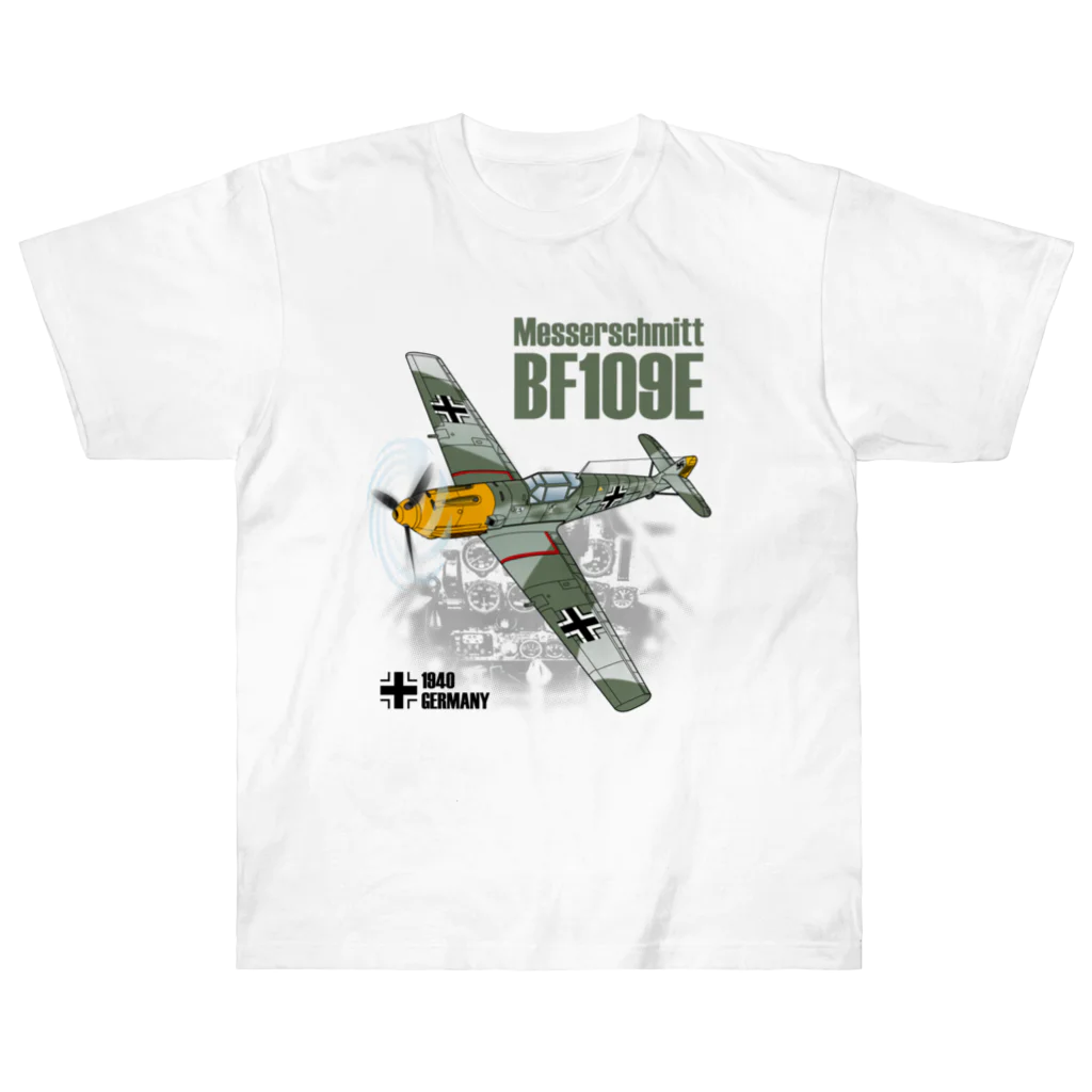 Atelier Nyaoの戦闘機_BF109Eメッサーシュミット_ガーランド機 ヘビーウェイトTシャツ