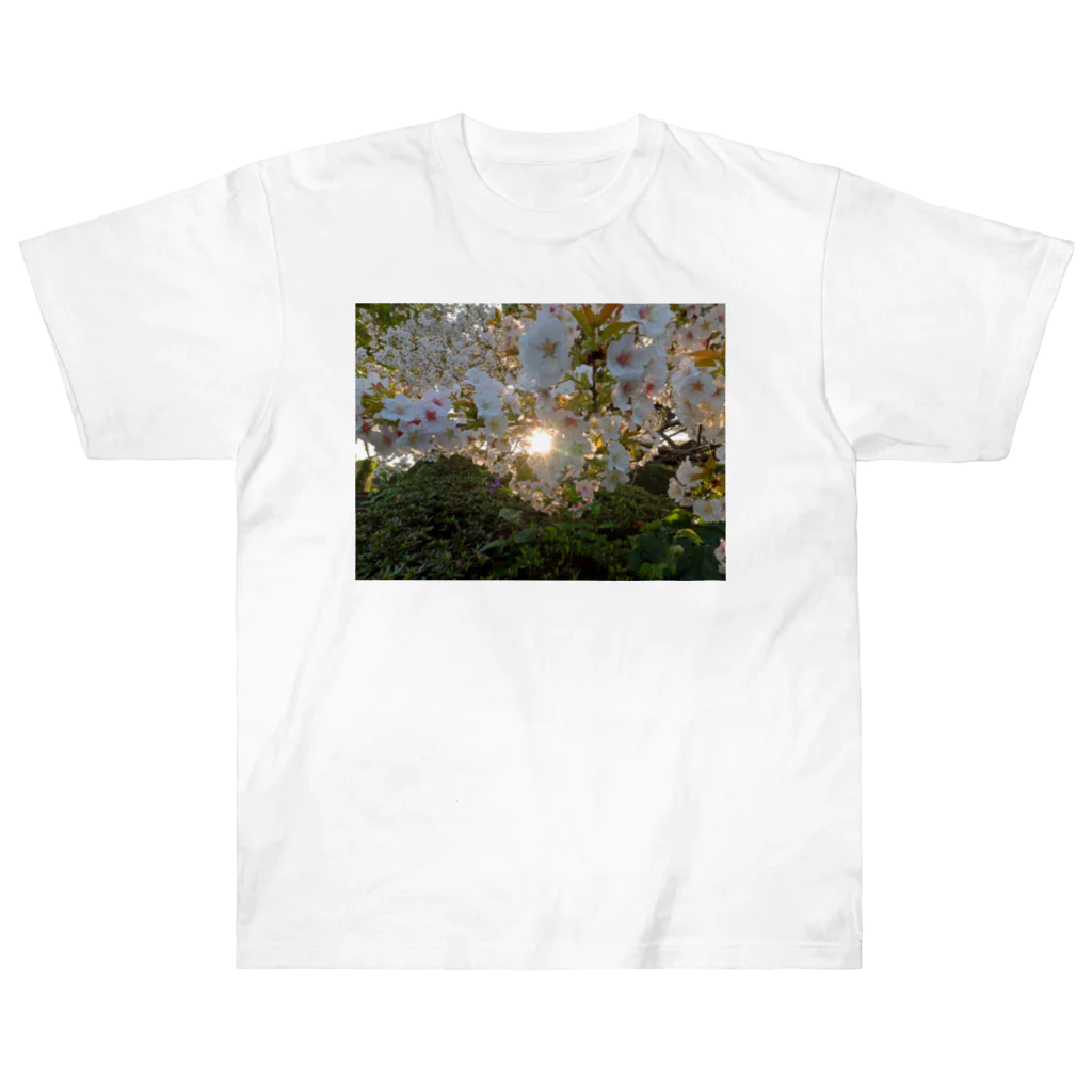 nokkccaの桜満開 - Backlit Sakura - ヘビーウェイトTシャツ