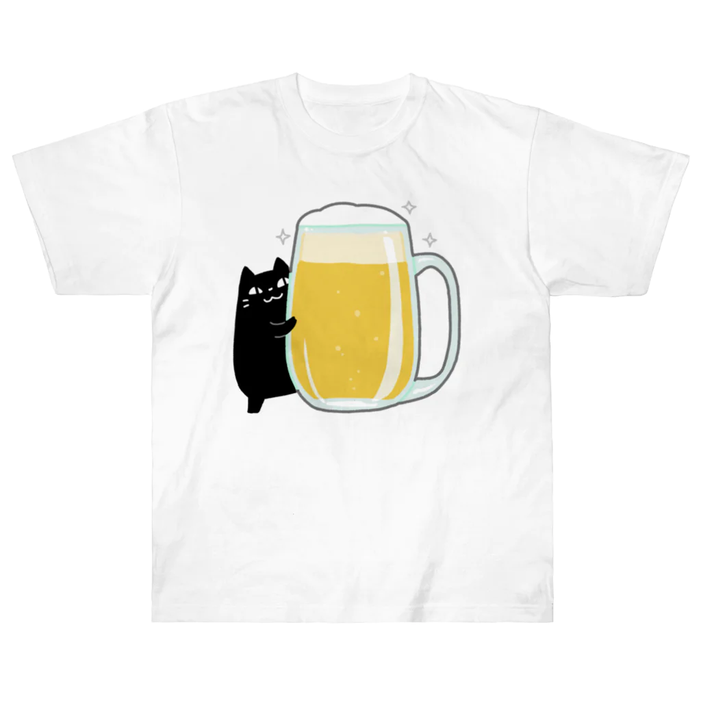 うさやの美味しいビールをゲットしてご満悦の黒猫 Heavyweight T-Shirt