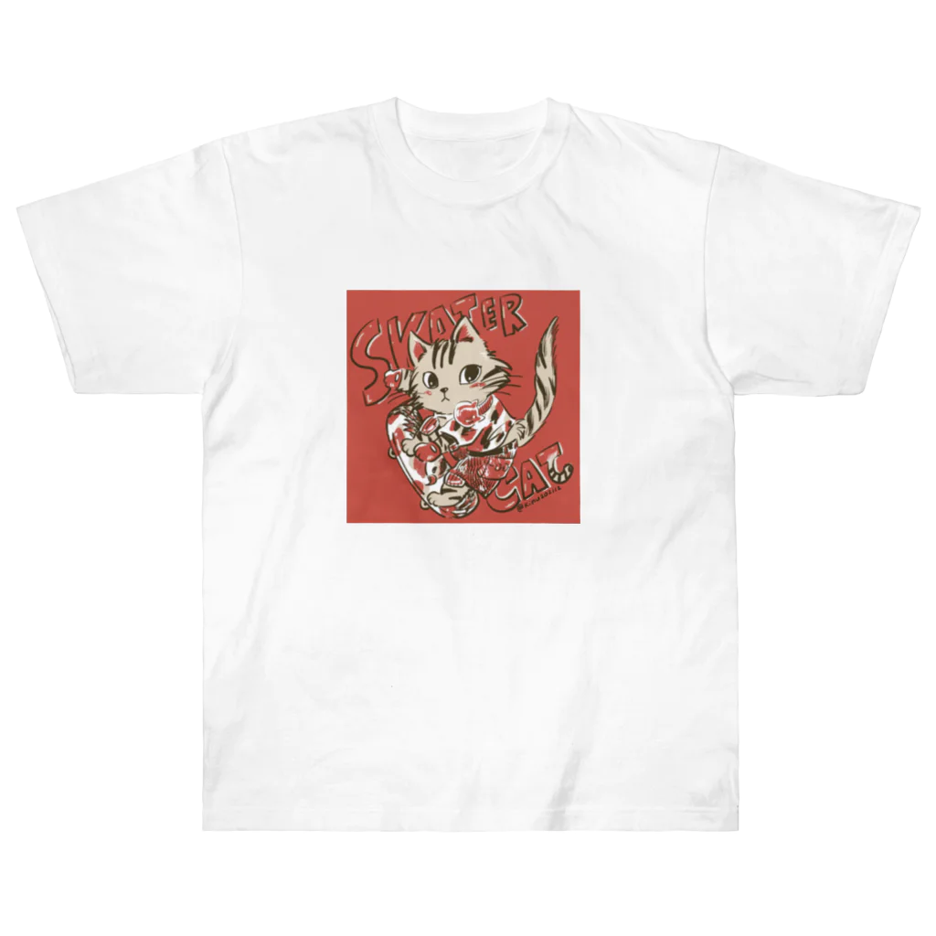 猫のきぬくんのお店のSKATER CAT Heavyweight T-Shirt