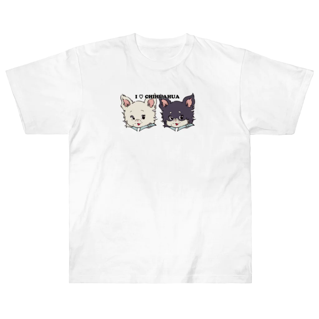 チャリティーグッズ-犬専門デザインのチワワ-ホワイト・クリーム&ブラックタン「I♡CHIHUAHUA」 ヘビーウェイトTシャツ