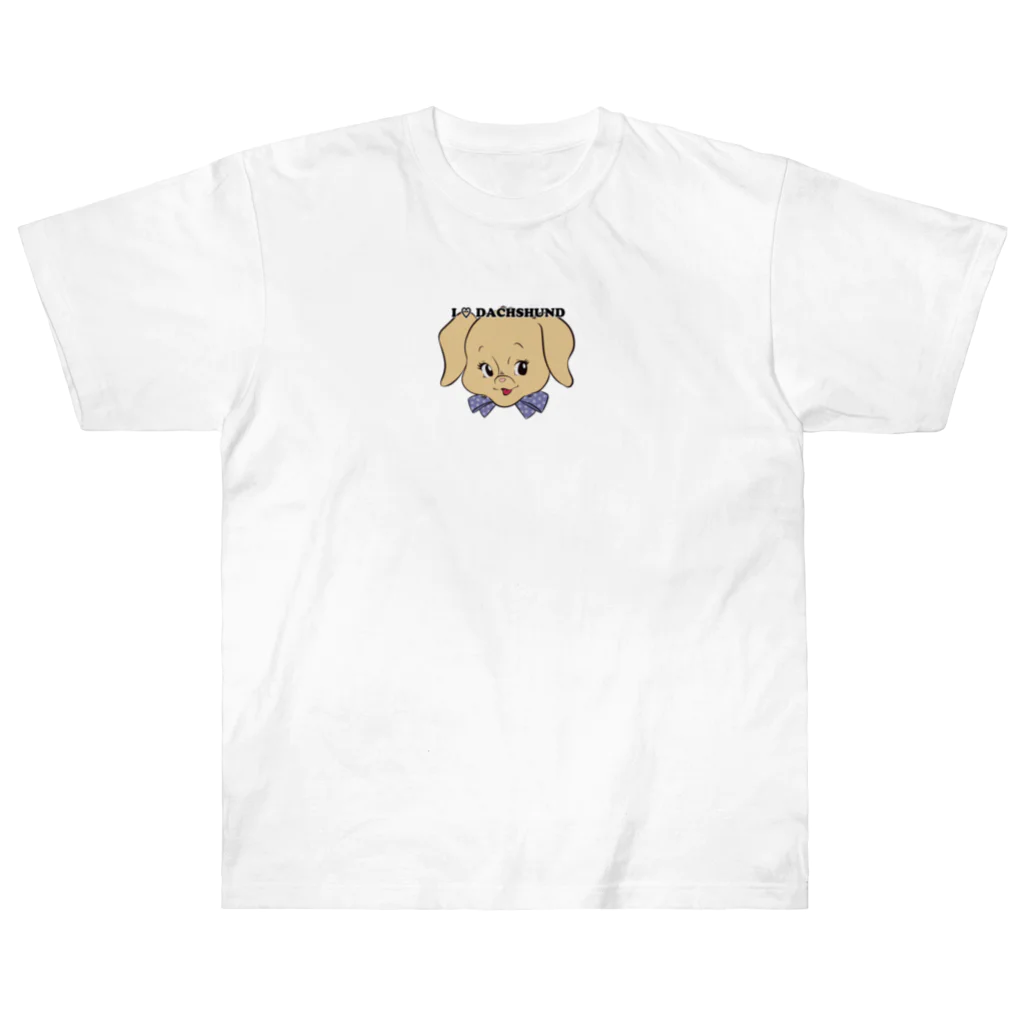 チャリティーグッズ-犬専門デザインのダックスフンド-イエロー「I♡DACHSHUND」 Heavyweight T-Shirt