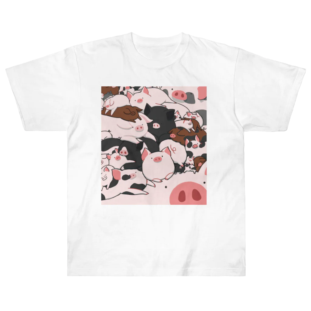 BUTA-CHANsのぶたちゃんず　ぶたまみれイラスト ヘビーウェイトTシャツ