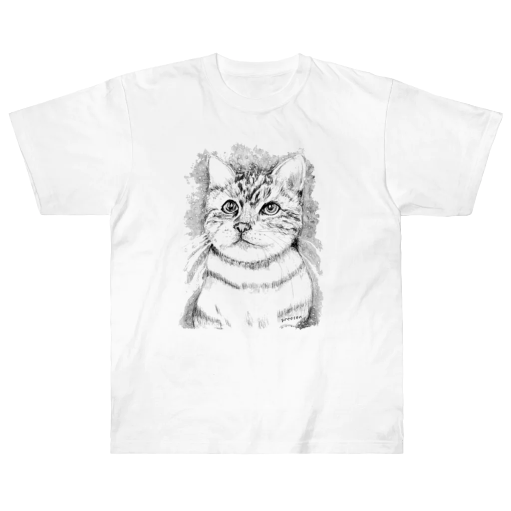 greetenのアート猫　モノクロ　 Heavyweight T-Shirt