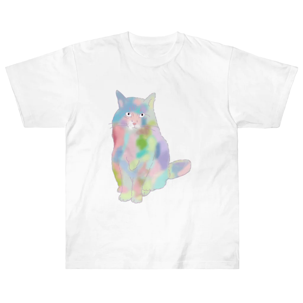 小鳥と映画館のユニコーンカラーの猫 ヘビーウェイトTシャツ