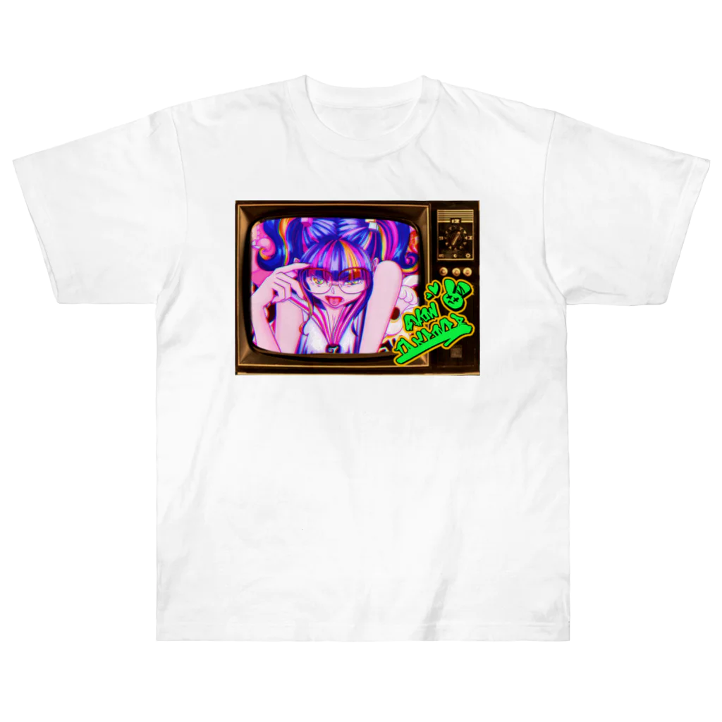 モダンラヂオの【昭和ヤンキー少女】レトロTV Ver. ヘビーウェイトTシャツ