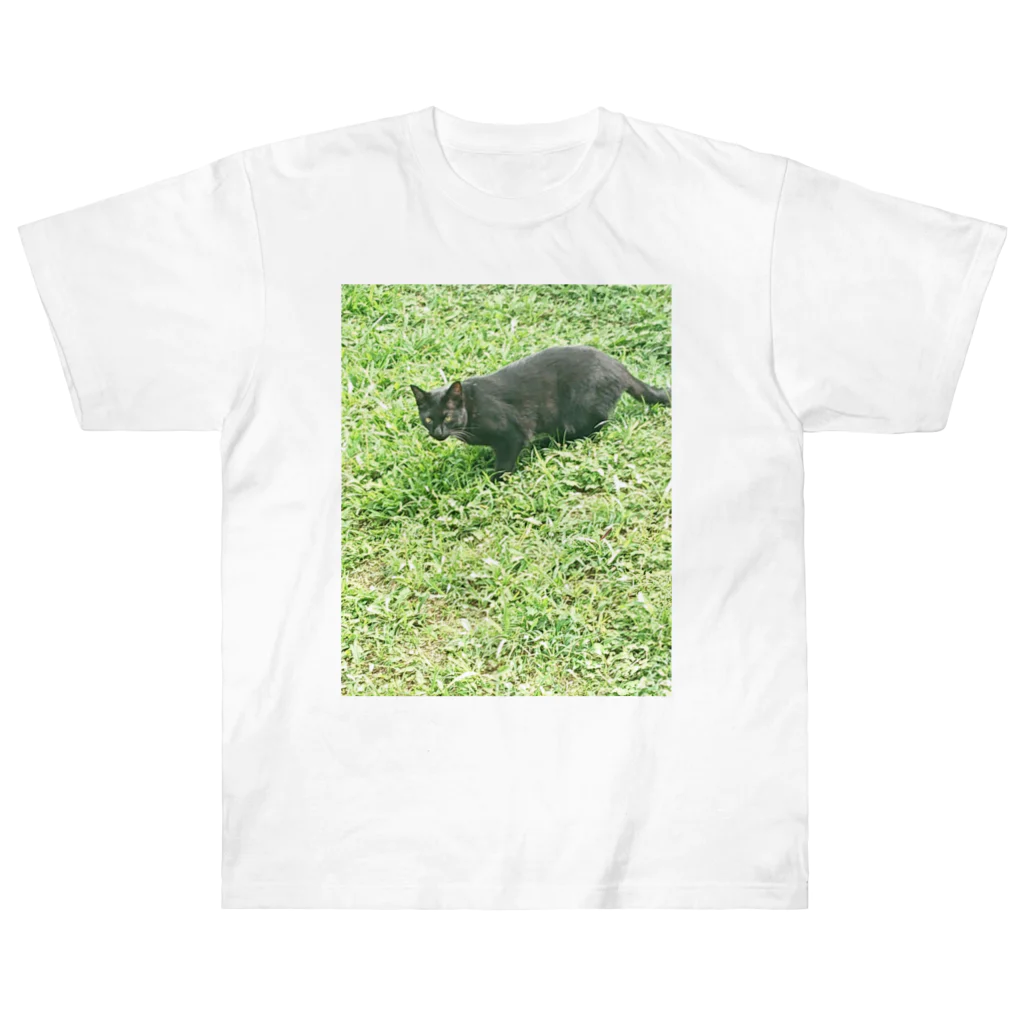 天光のねこ部屋の黒猫カカオの庭 ヘビーウェイトTシャツ