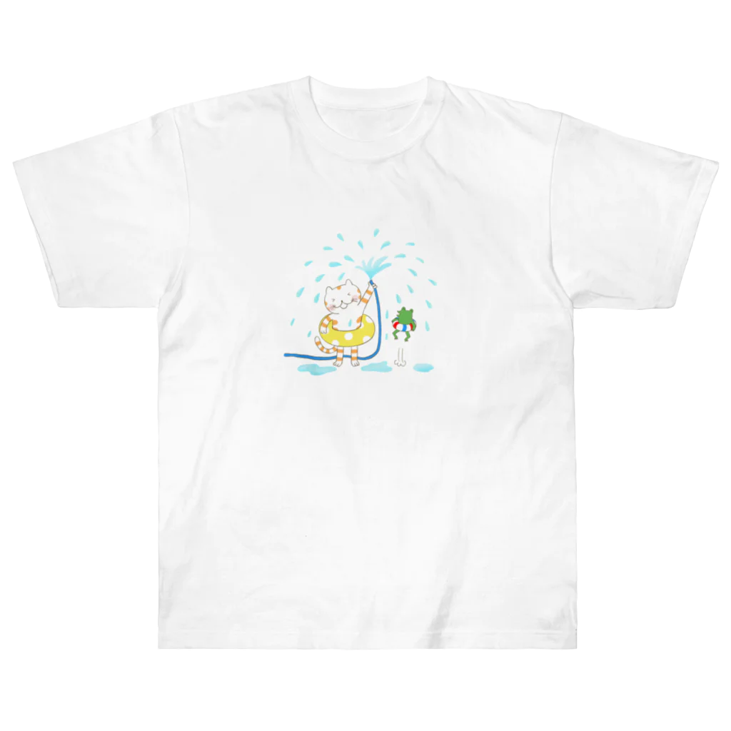 カワラリマーの水浴び猫さん ヘビーウェイトTシャツ