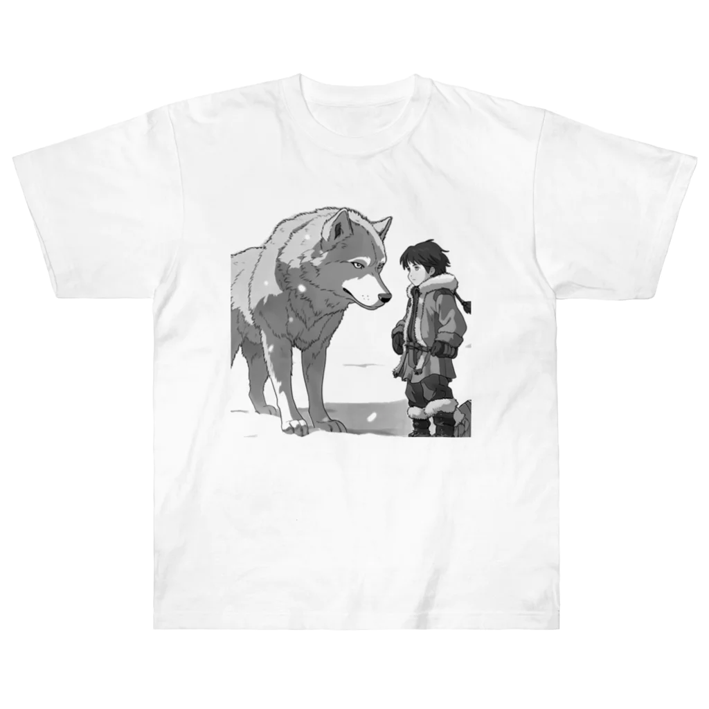 桜音ことこ企画の雪原の少年とオオカミ ヘビーウェイトTシャツ