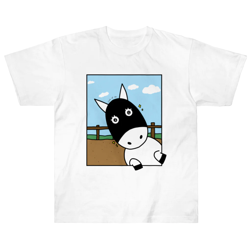 あっきょん(旧たもちゃん)のひゅひゅ馬めんこ「Look at me...」 Heavyweight T-Shirt