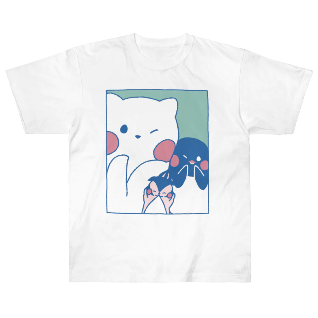 tafu tafuのかわいいポーズのしろぎんしま ヘビーウェイトTシャツ