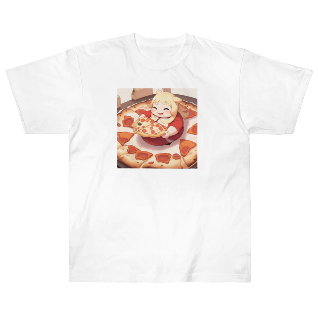 がみみしょつぷのピザを食べるデブ ヘビーウェイトTシャツ