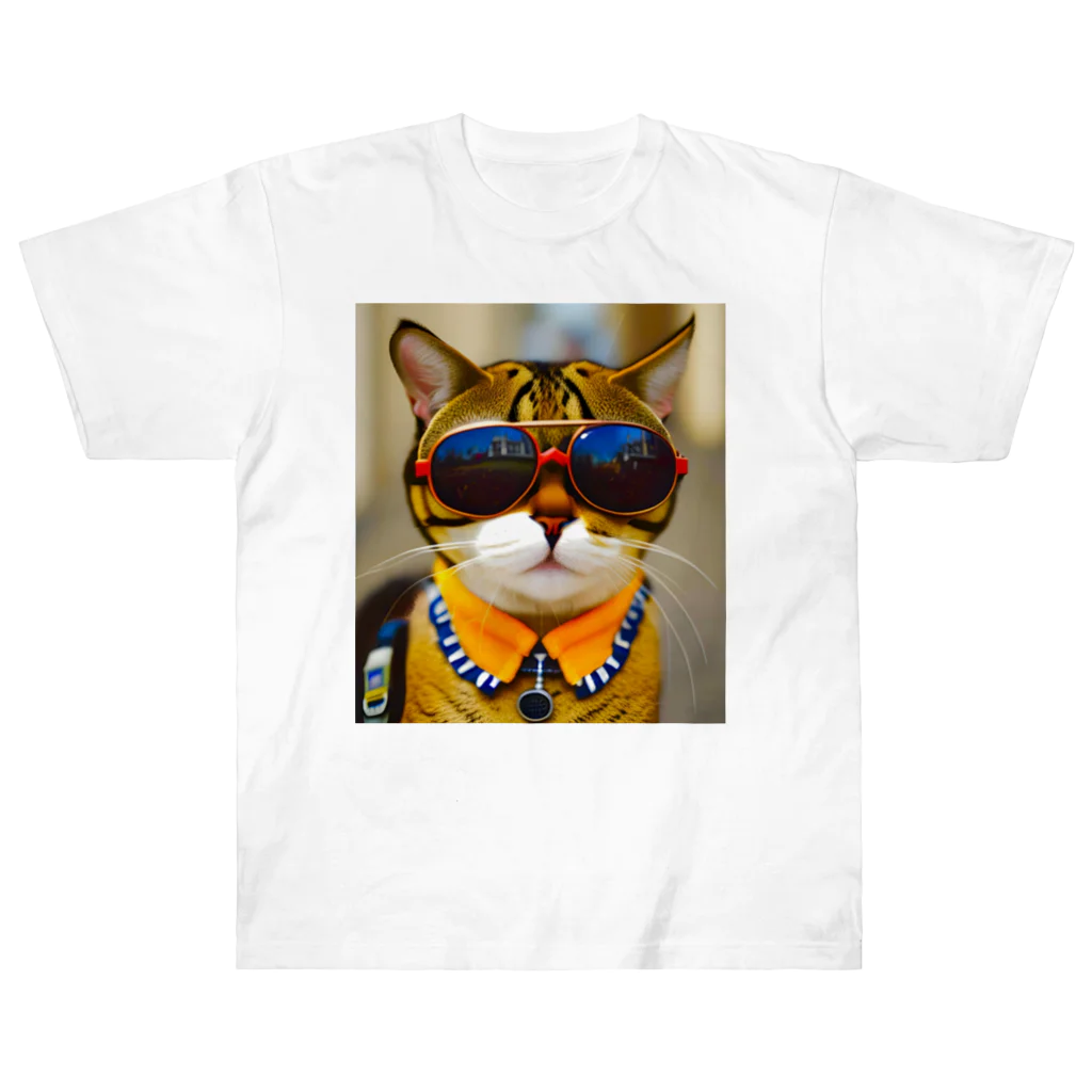 幻想的で創造的の猫にサングラス ヘビーウェイトTシャツ
