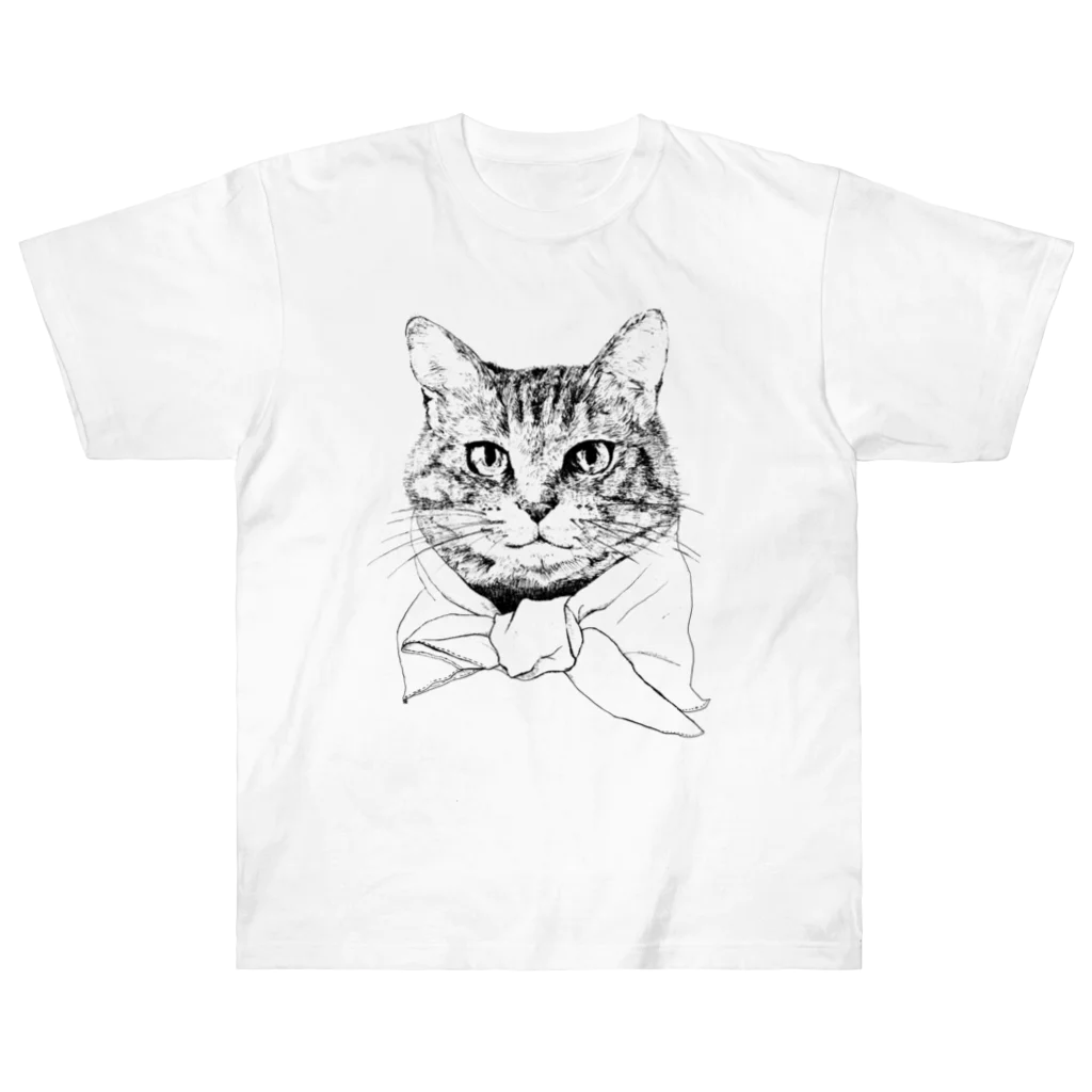 猫竹（nekotake)のペン画のしましま猫ちゃん ヘビーウェイトTシャツ