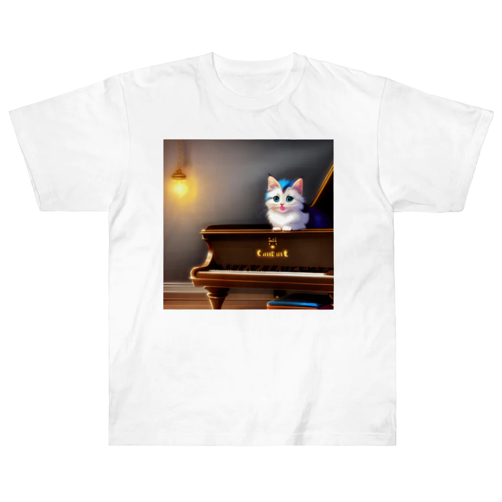 kitten pianistの子猫ピアニスト-2 ヘビーウェイトTシャツ