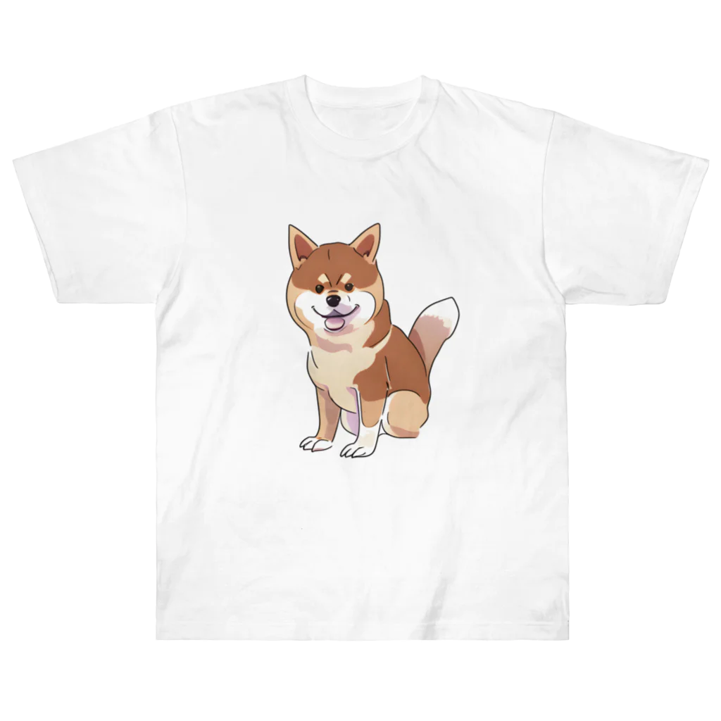 blue_7777　まねきねこショップの笑顔の柴犬 ヘビーウェイトTシャツ