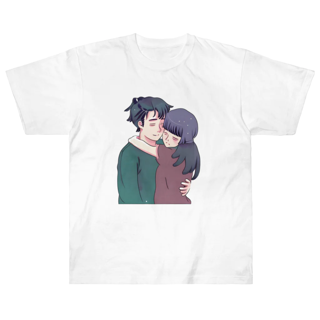 まもる@動画編集者の抱き合う二人 ヘビーウェイトTシャツ