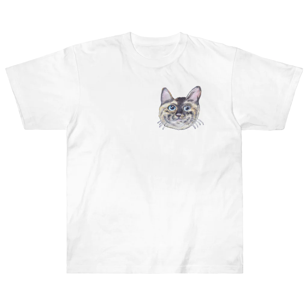 れいにゃん堂&れいにゃあ～と😺のチョークアートの見上げるサビ猫 ヘビーウェイトTシャツ