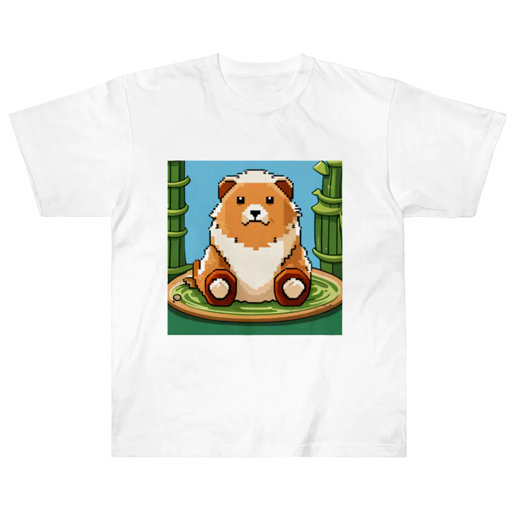 動物マニアのドット絵ショップのドット絵の可愛いクマちゃん🐻🎋 ヘビーウェイトTシャツ