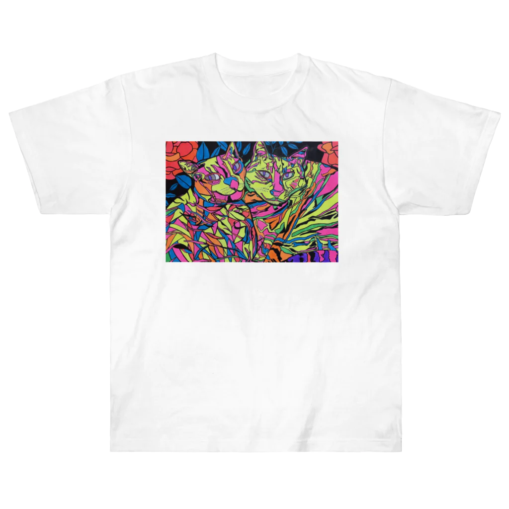 動物絵 Jamanakocic storeの2匹のネコ カラフルアイテム Heavyweight T-Shirt