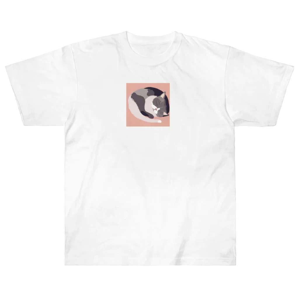 銀の時の寝ている猫のイラスト Heavyweight T-Shirt