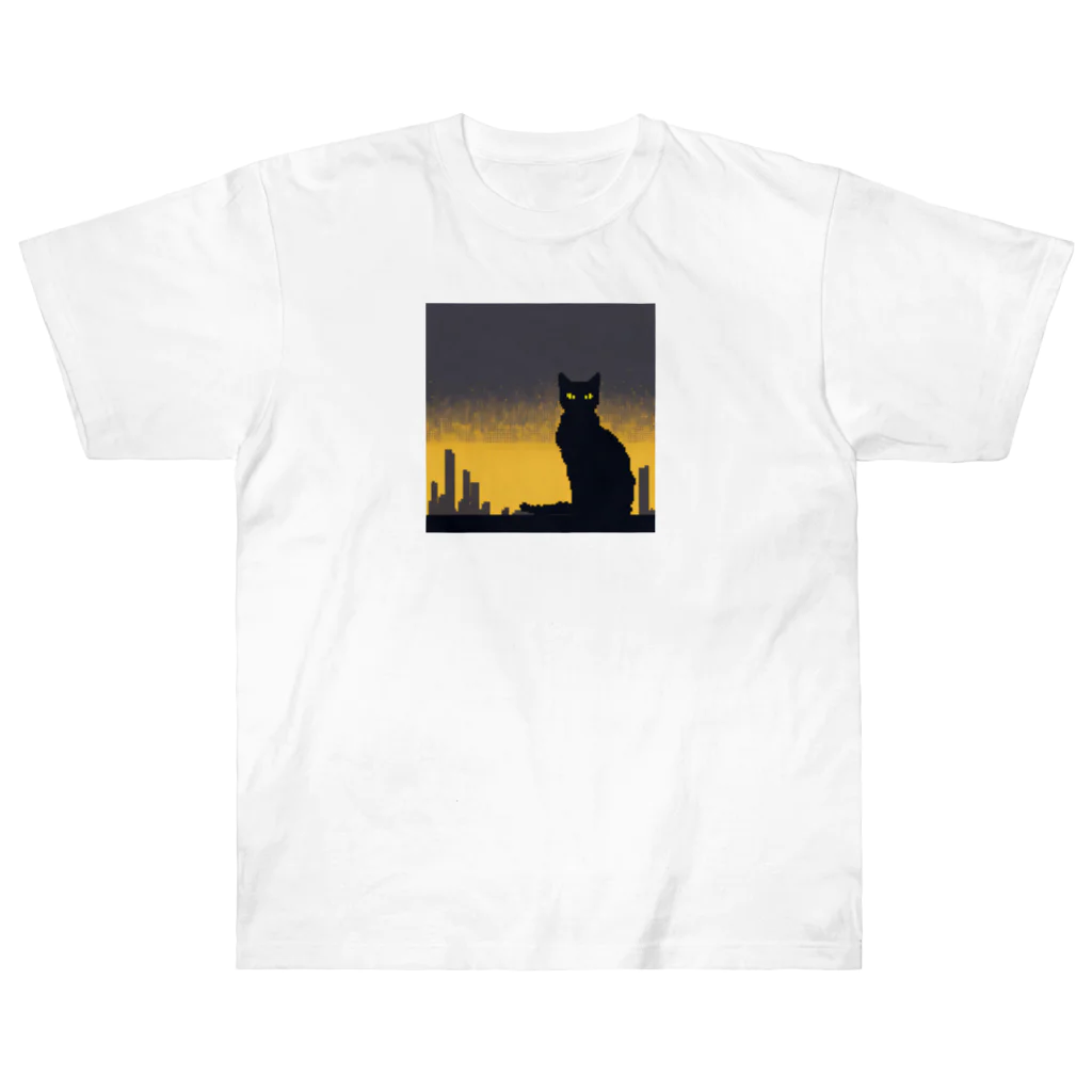 &AIのピクセルアート黒猫　9 Heavyweight T-Shirt