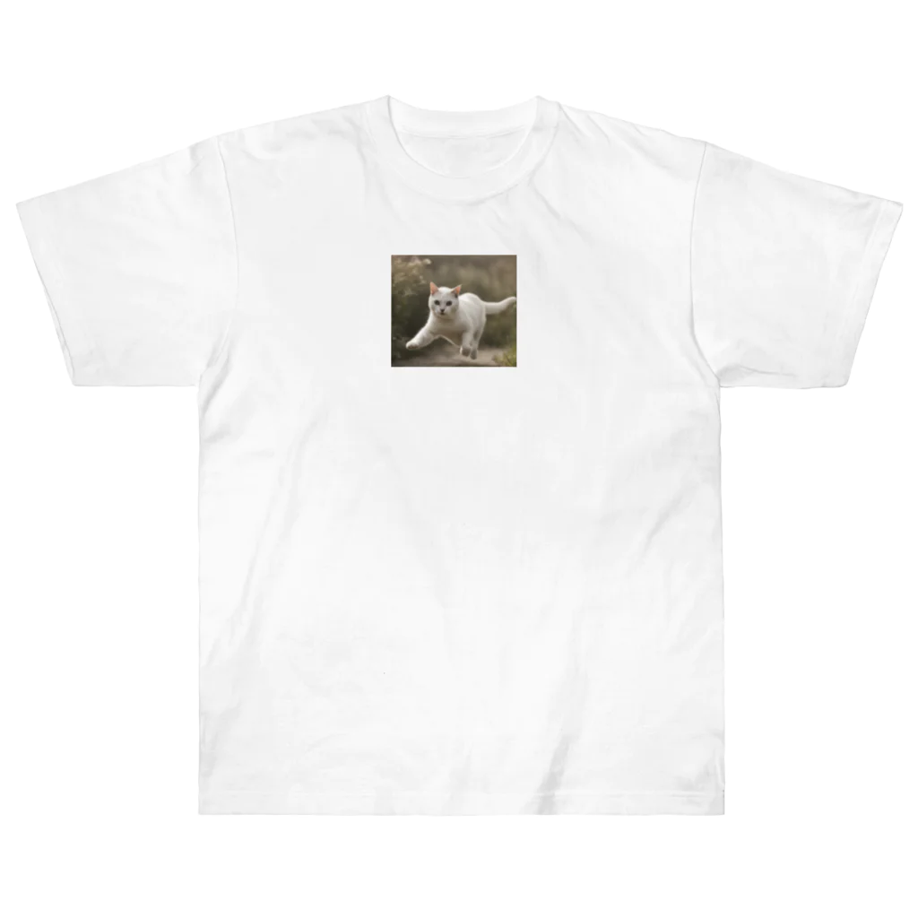 TAIYO 猫好きのフォトプリント美形白猫 Heavyweight T-Shirt