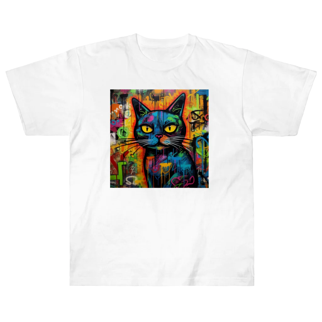 Hayate Kawakami オリジナルのサイバーパンク猫 ヘビーウェイトTシャツ