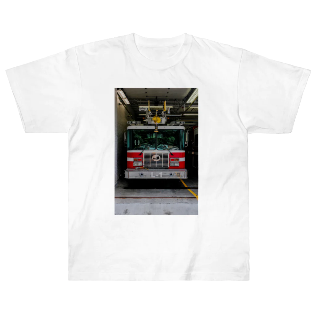 ビッグスマイルライフの消防車 ヘビーウェイトTシャツ