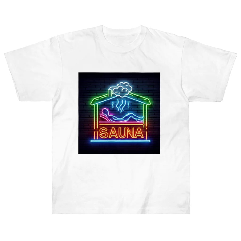 N SAUNA LOGOのネオン風サウナロゴ2 Heavyweight T-Shirt