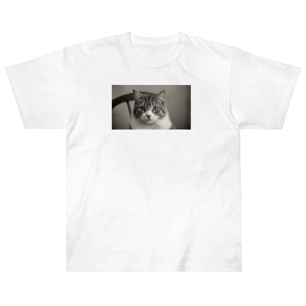 OKEN-11の猫グッズ　モノクロ写真　クラシック ヘビーウェイトTシャツ