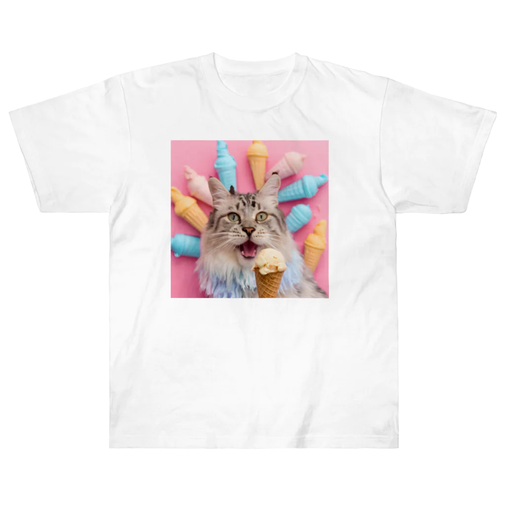 猫雑貨屋　ねこまろのアイスを食べた猫 Heavyweight T-Shirt