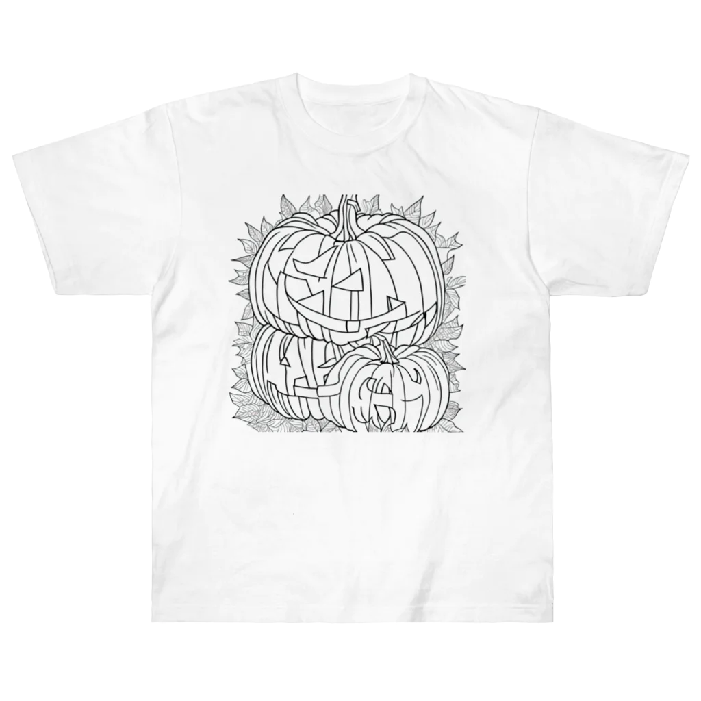 HirockDesignJapanのHappy Halloween ハッピーハロウィン モノクロ No.004 Heavyweight T-Shirt