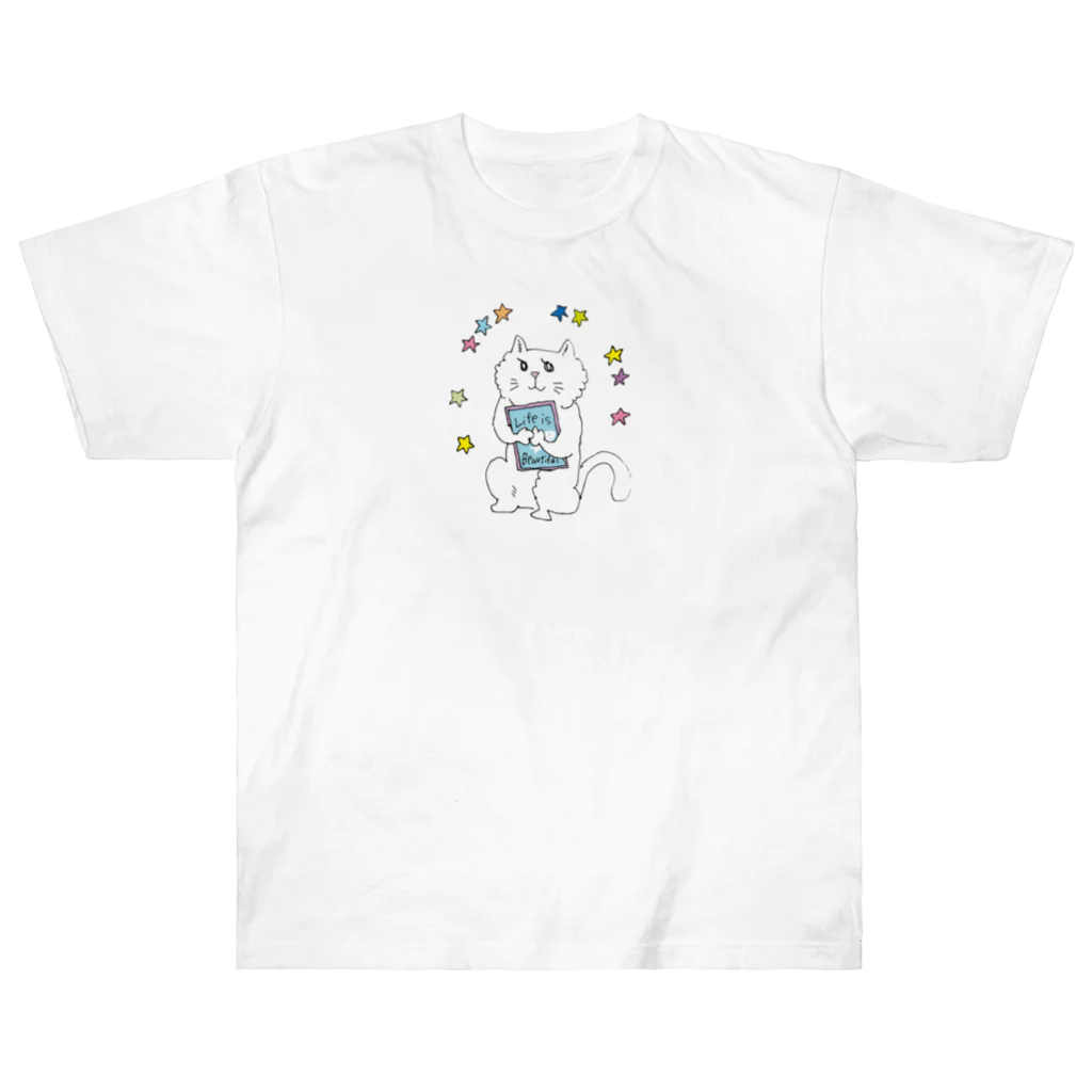 asobinoyohakuのライフイズビューティフルねこ ヘビーウェイトTシャツ