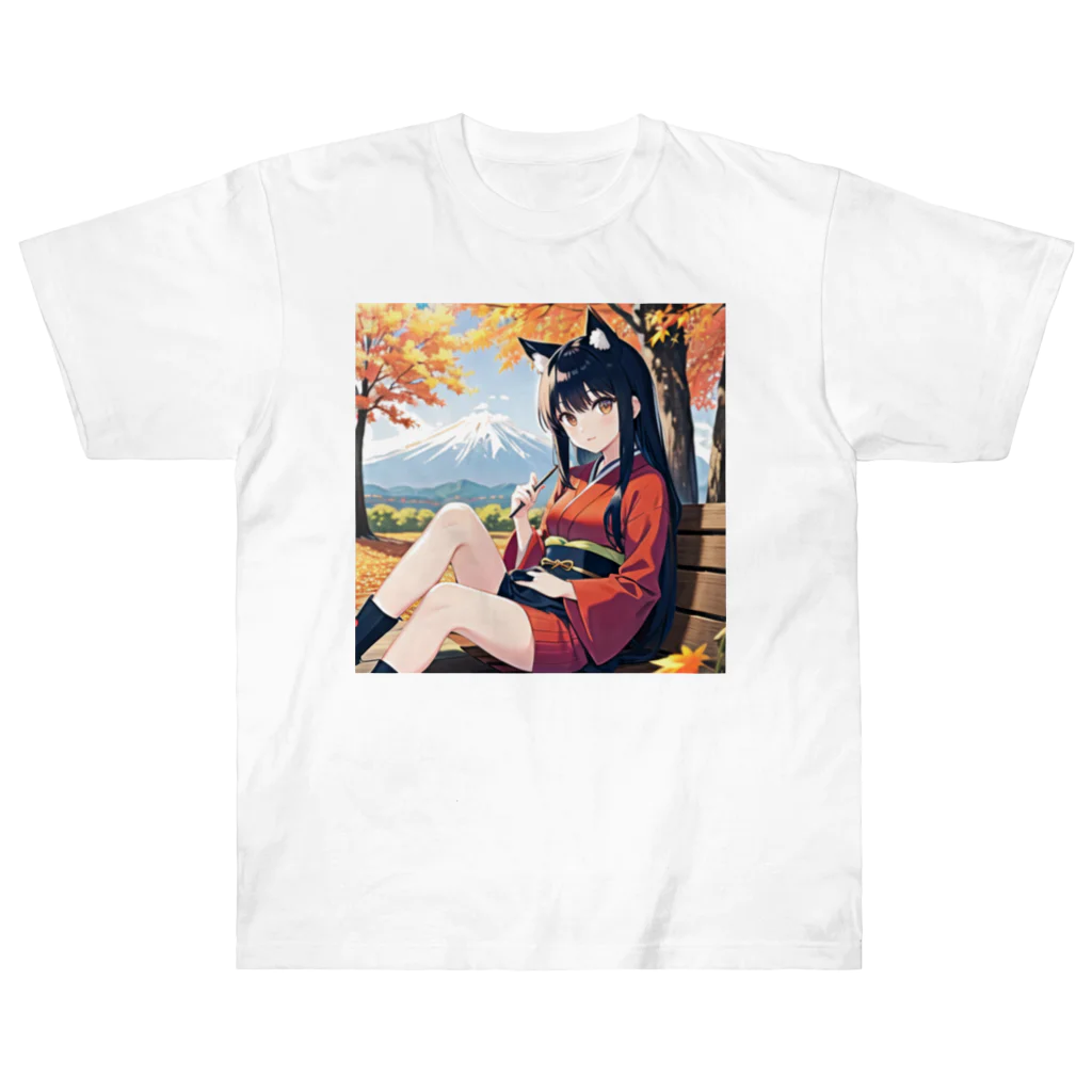 那須モバイル店の黒髪のけもっ娘 Heavyweight T-Shirt