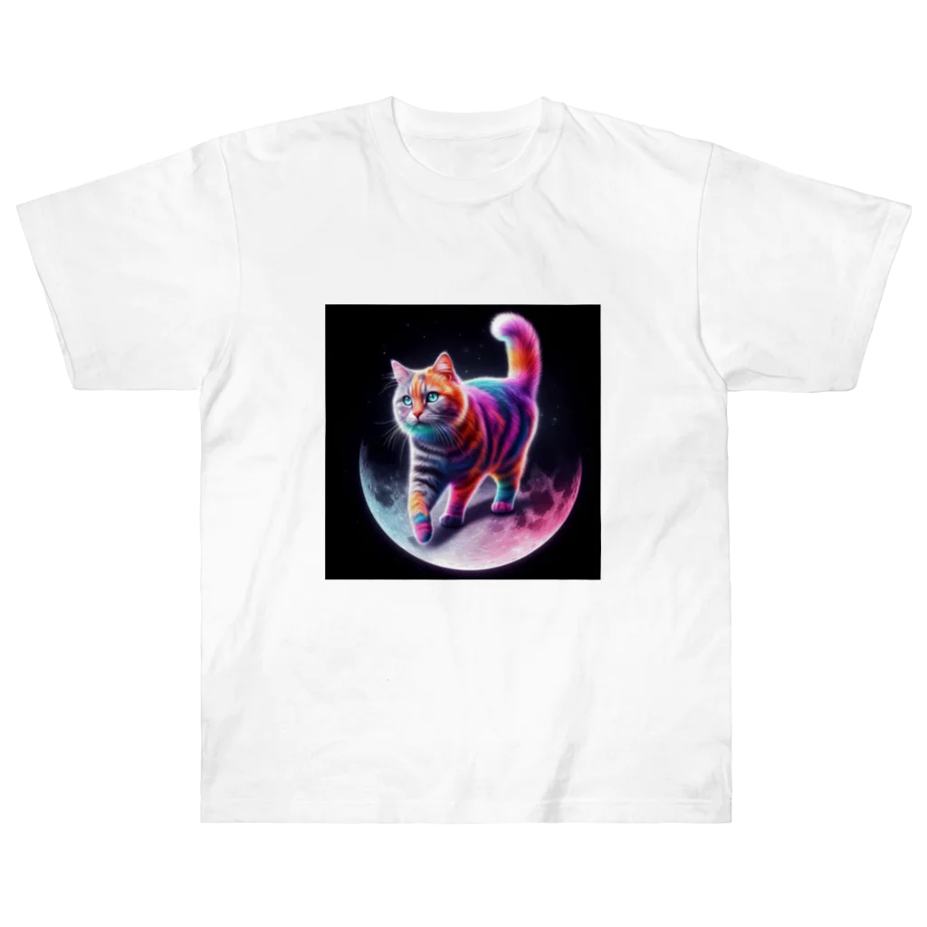 ニャーちゃんショップのムーンキャット【月で暮らす猫】 Heavyweight T-Shirt