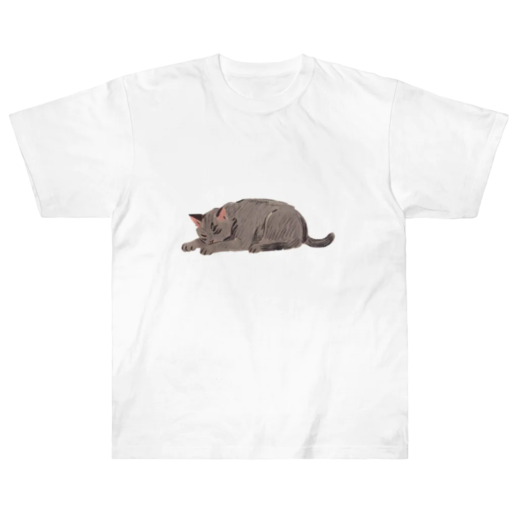 狐猫のふんわりショップのごめん寝猫 ヘビーウェイトTシャツ