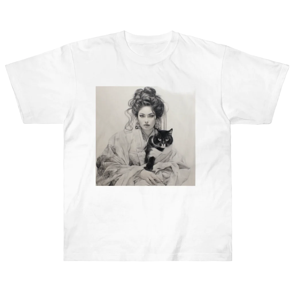 kameriyaのコレクション「猫と共に流れる時」 ヘビーウェイトTシャツ