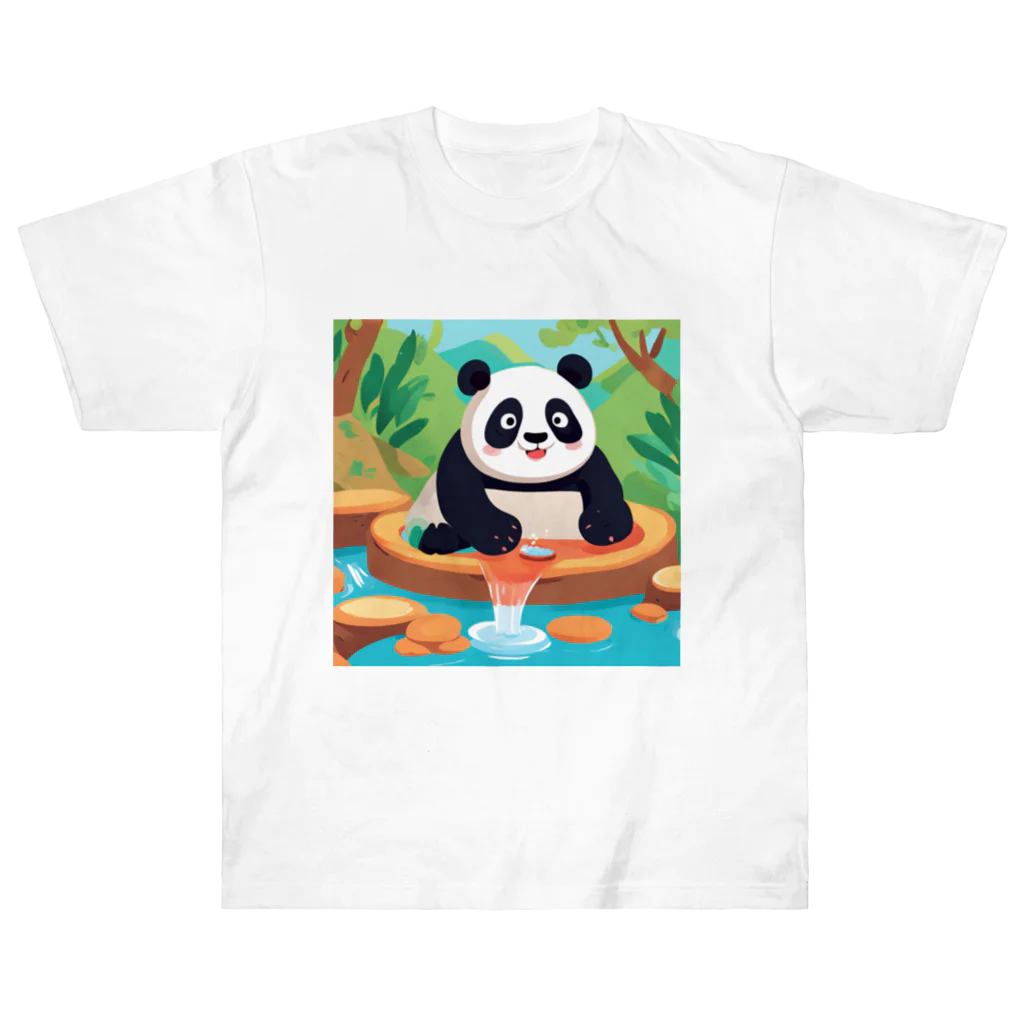 萌えキャラ大好きの温泉を楽しむパンダイラストのグッズ Heavyweight T-Shirt