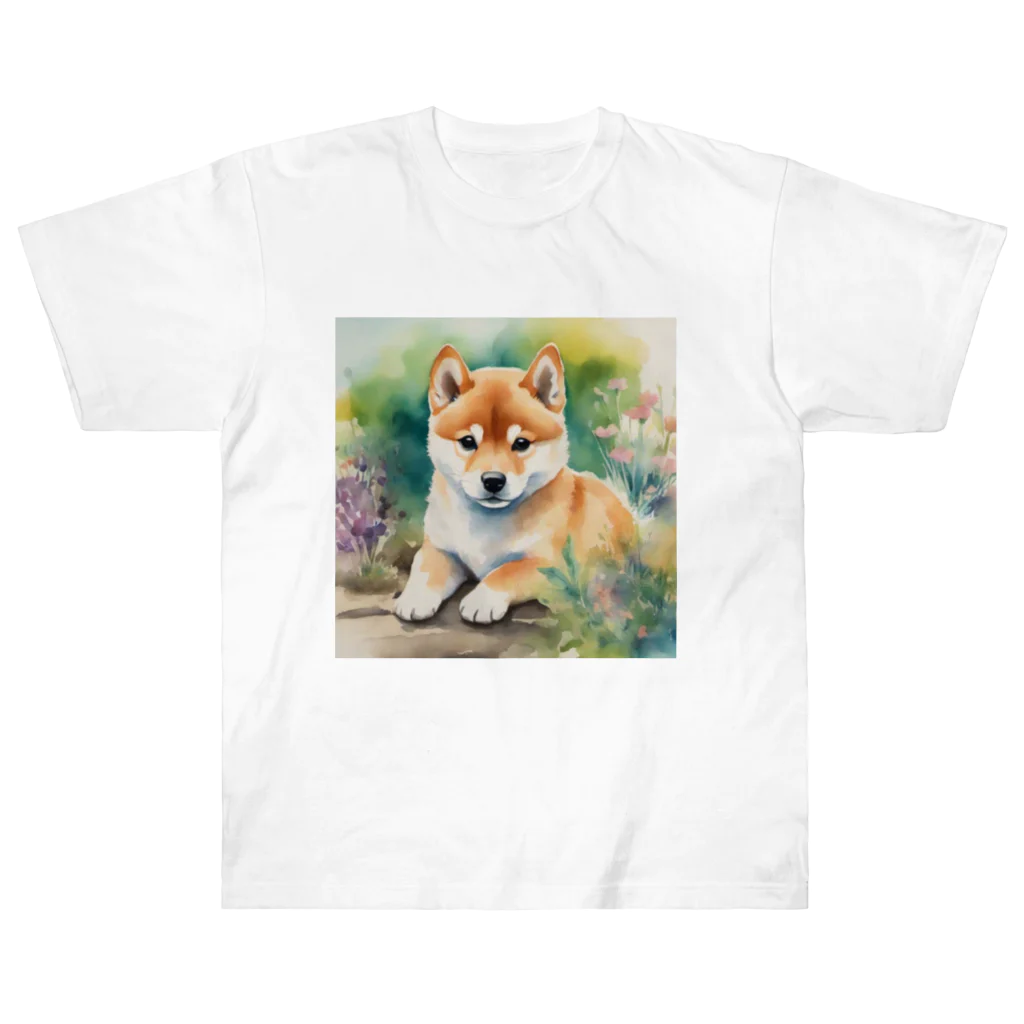 こころやすらぐの水彩子犬　柴犬 Heavyweight T-Shirt