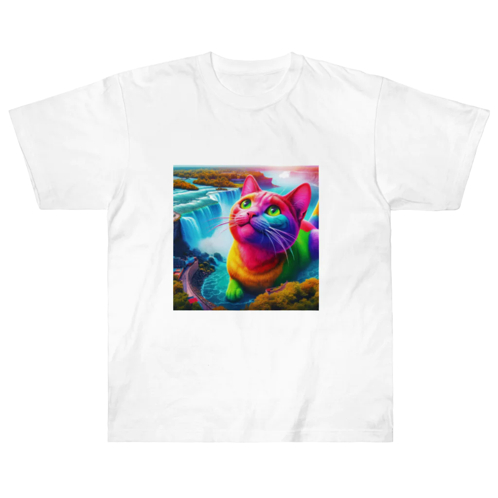ニャーちゃんショップのナイアガラの滝で水浴びキャット Heavyweight T-Shirt