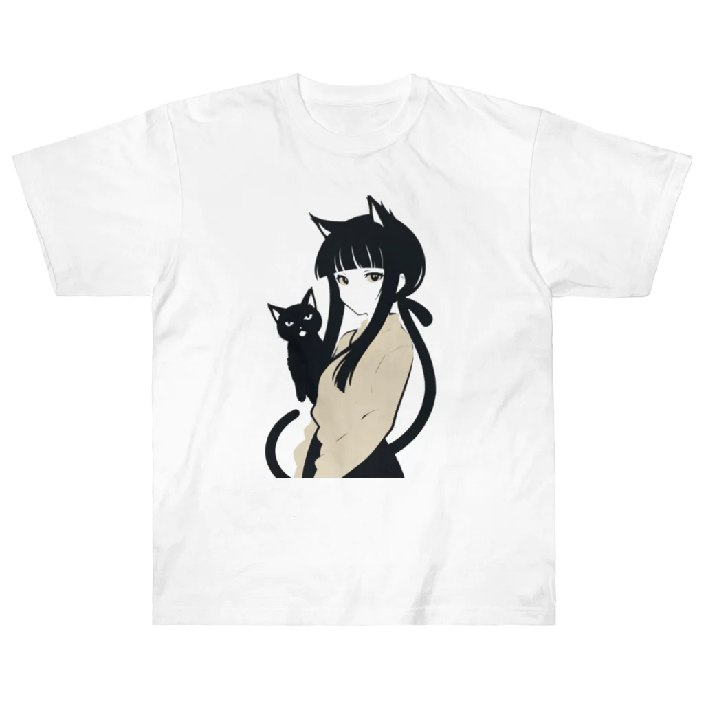 ChamarelliArtの黒猫の少女 Heavyweight T-Shirt