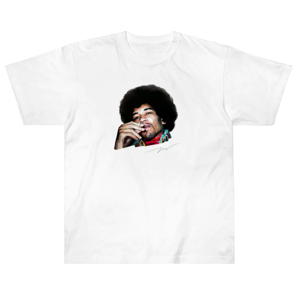 strat.Jay's shopのジミヘン ジミヘンドリックス Jimi Hendrix イラスト 絵 ロック ギター ギターリスト ブルース ヘビーウェイトTシャツ