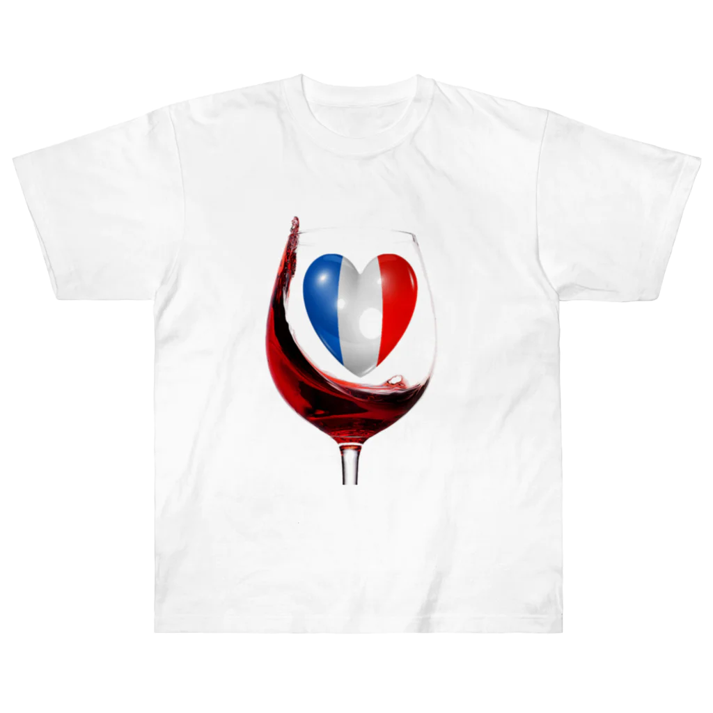 WINE 4 ALLの国旗とグラス：フランス（衣類） Heavyweight T-Shirt